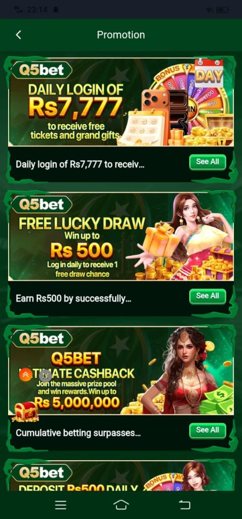 Q5bet Home Screen
