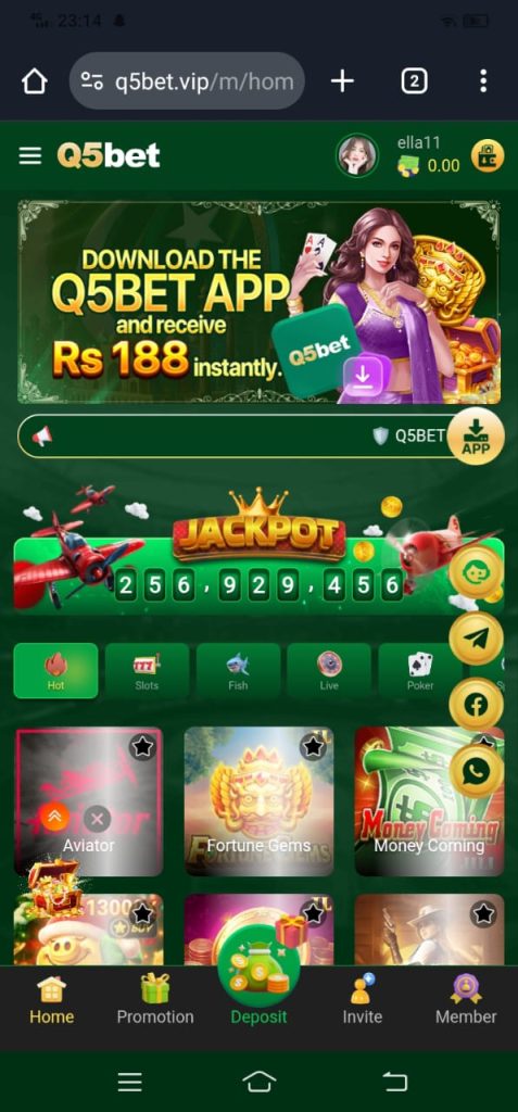 Q5bet Home Screen