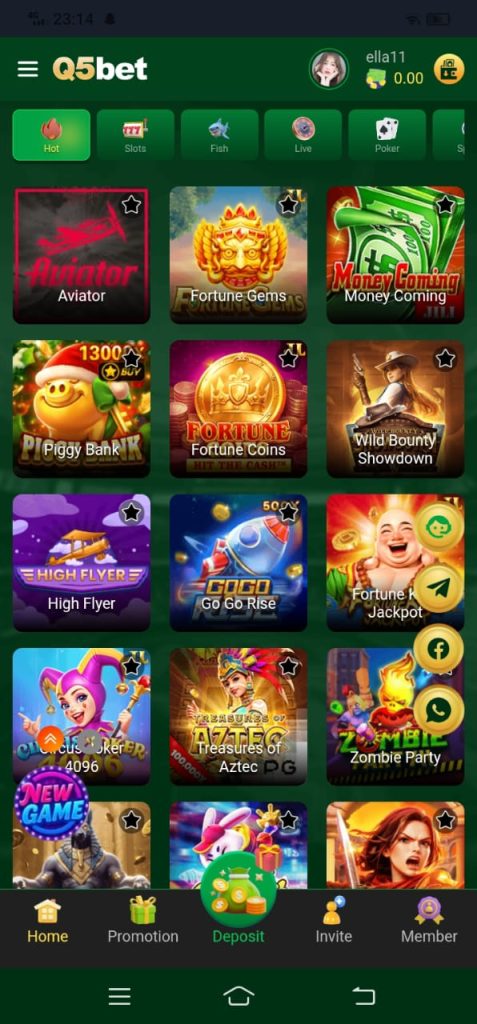 Q5bet Home Screen