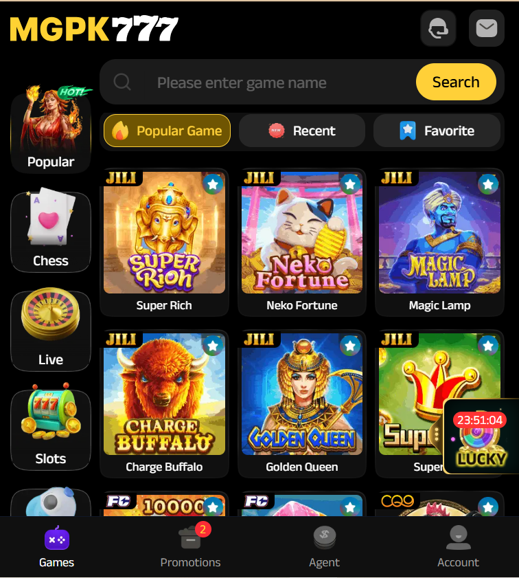 MGPK777 Home Screen