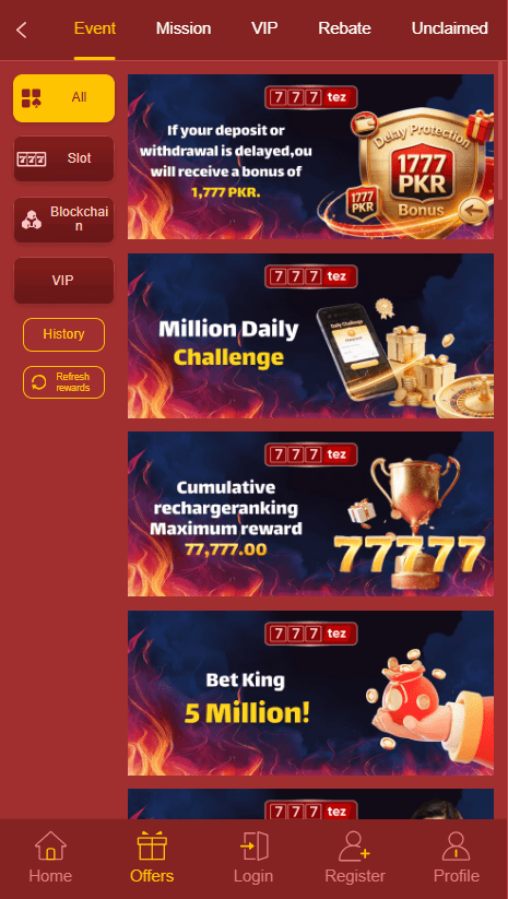 777Tez Game Home Screen