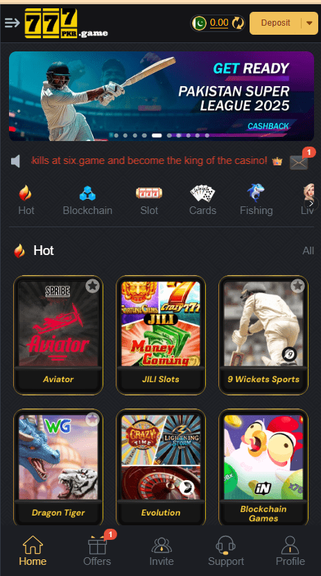 777Pkr Game Home Screen