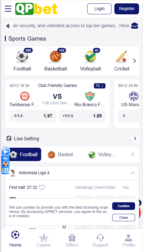 QPbet Game Home Screen