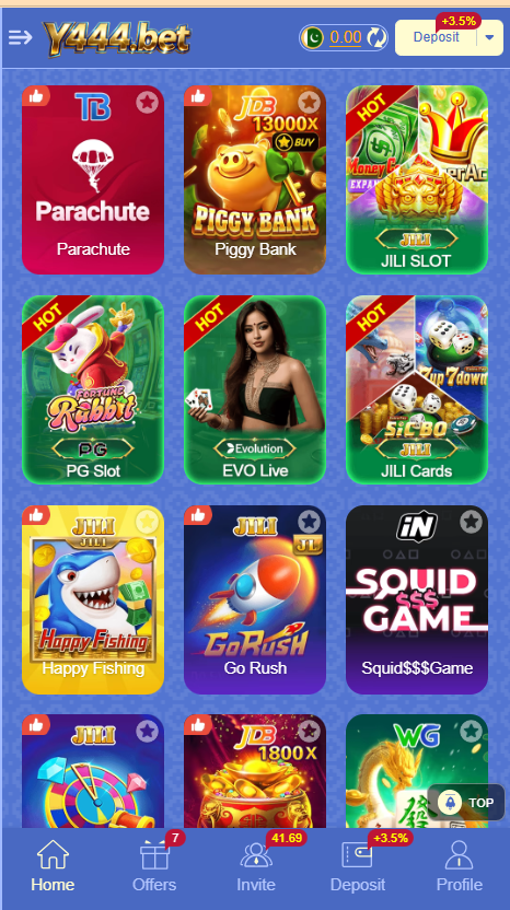 Y444.bet Game Home Screen