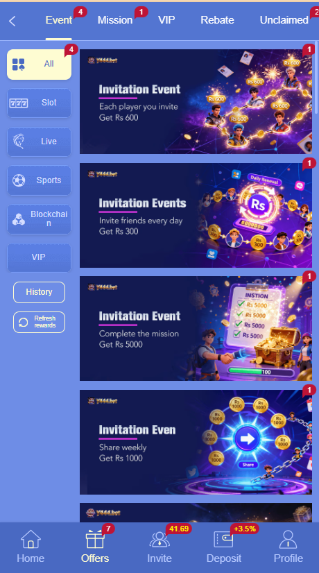 Y444.bet Game Home Screen