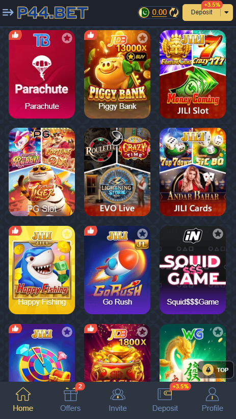p44.Bet Game Home Screen