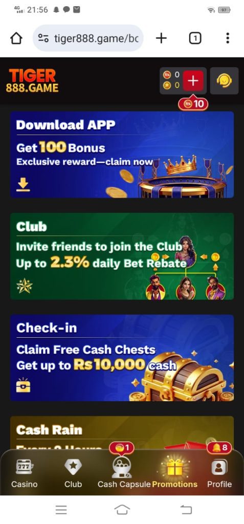 Tiger888 Game Home Screen