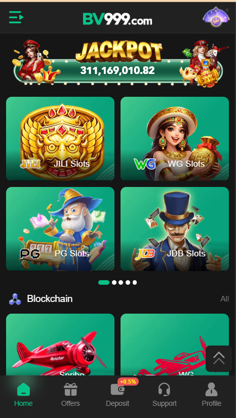 BV999 Game Home Screen