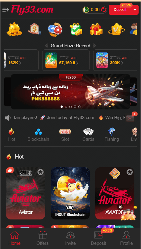 FLy33 Game Home Screen