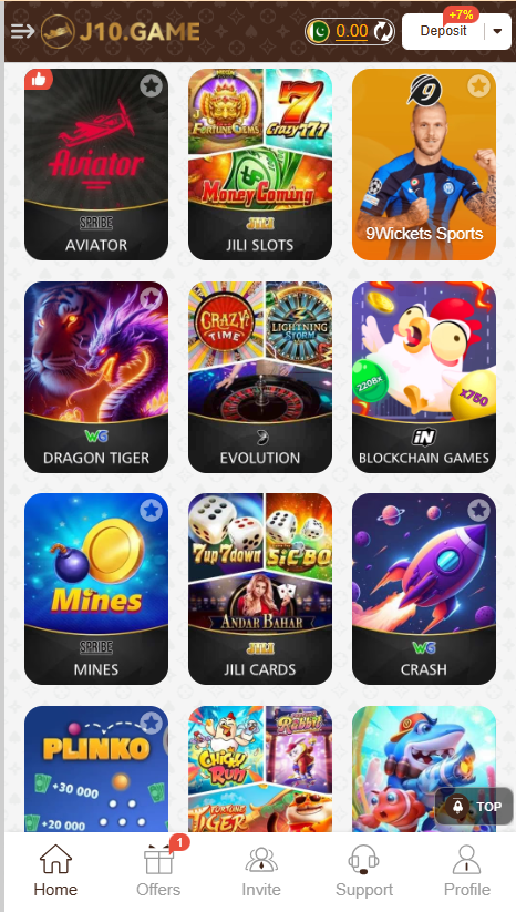 J10 Game Home Screen