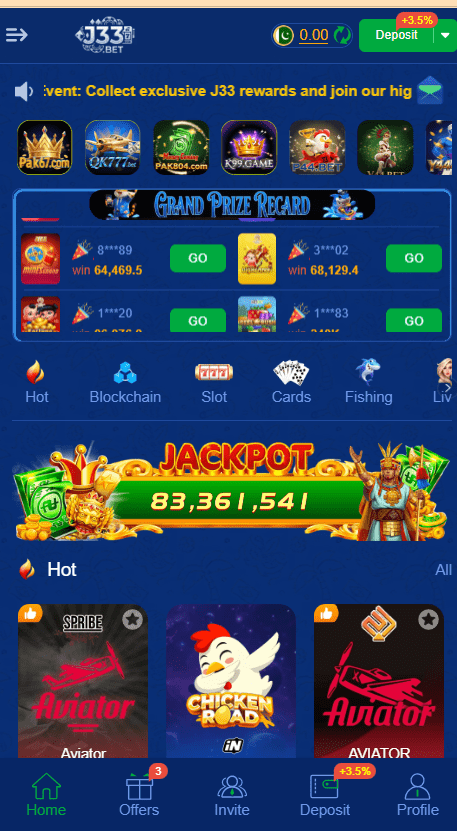 J33.Bet Game Home Screen