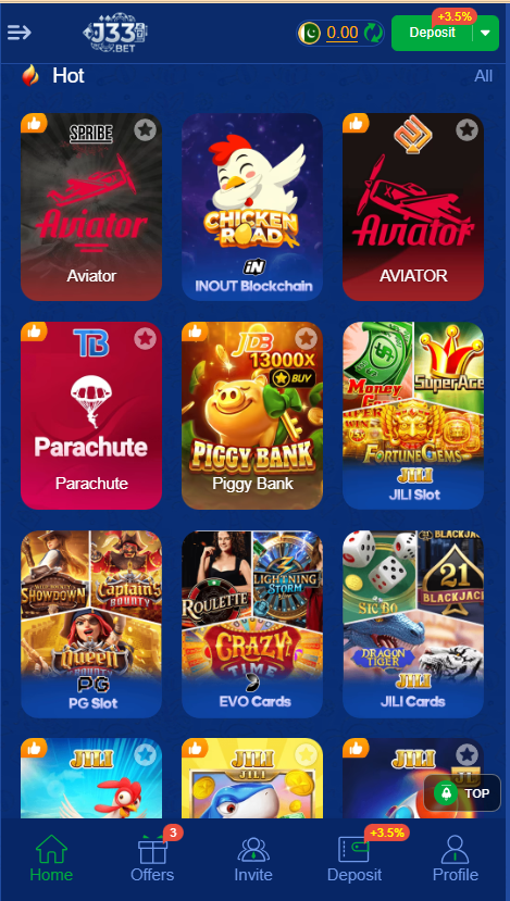 J33.Bet Game Home Screen