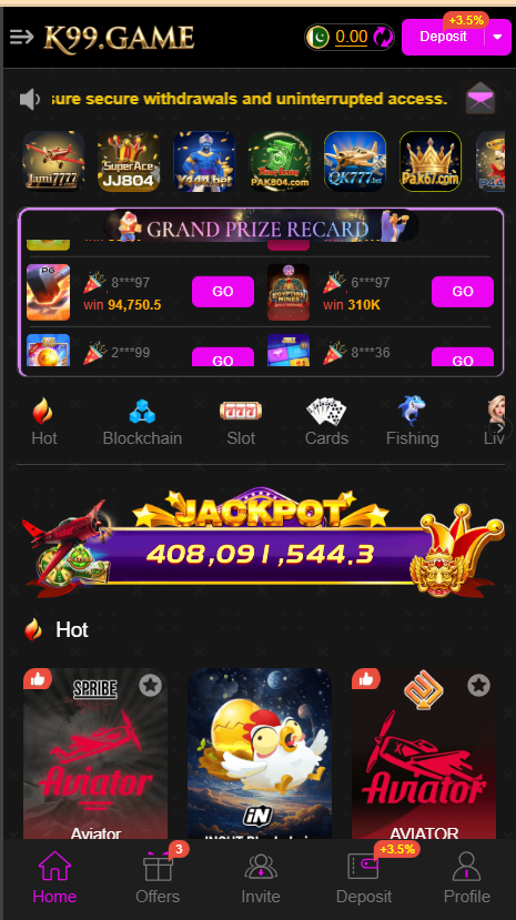 K99 Game Home Screen