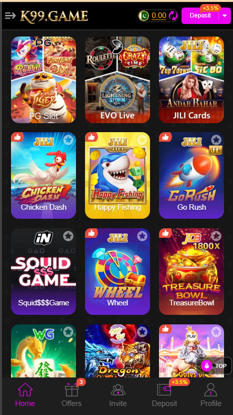 K99 Game Home Screen