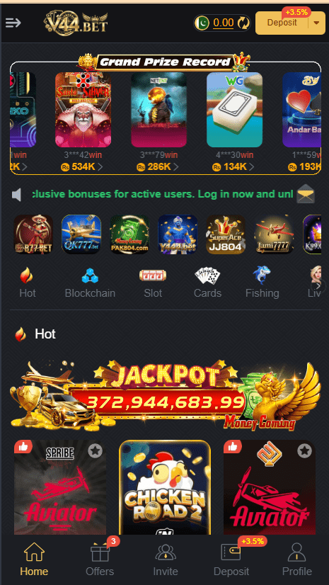 V44.Bet Game Home Screen