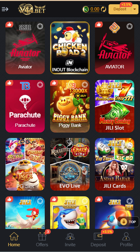 V44.Bet Game Home Screen