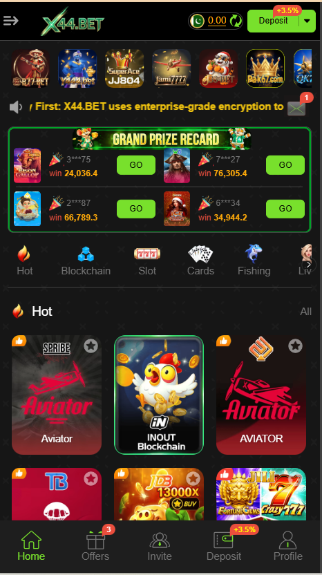 X44.Bet Game Home Screen