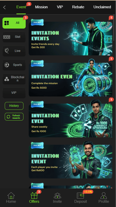 X44.Bet Game Home Screen