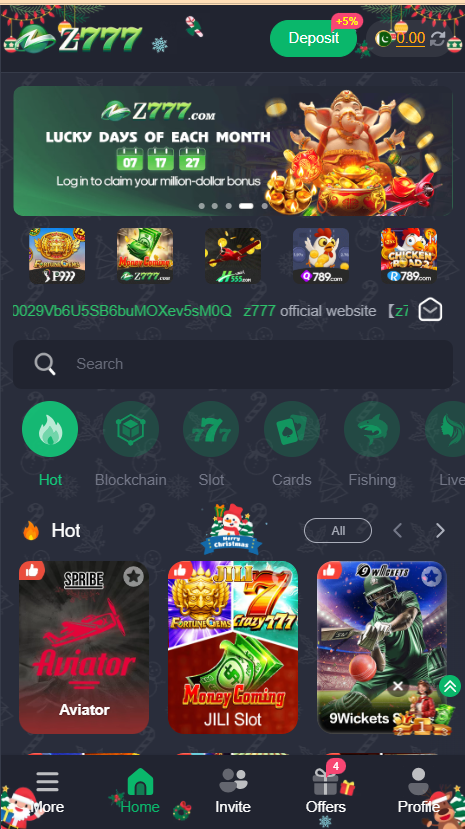 Z777 Game Home Screen