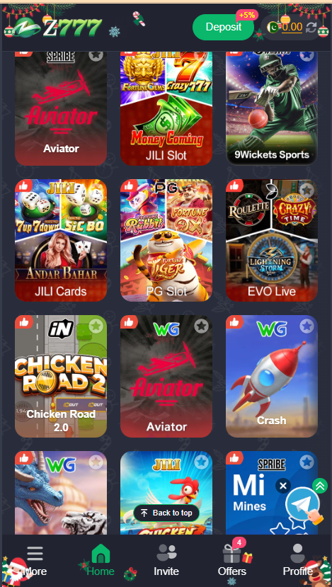 Z777 Game Home Screen