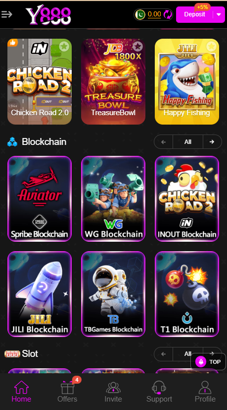 Y888 Game Home Screen