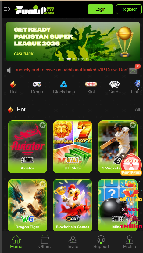 Funup777 Game Home Screen