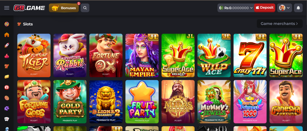 G9 Game Home Screen