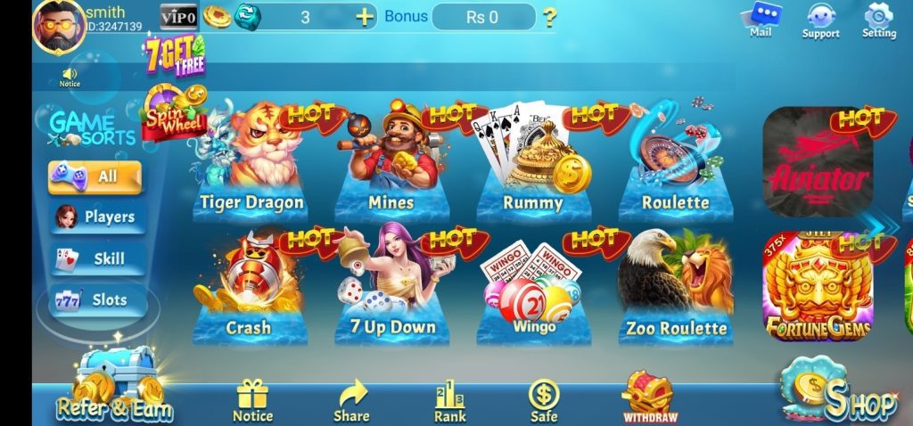 Golo 168 Game home Screen
