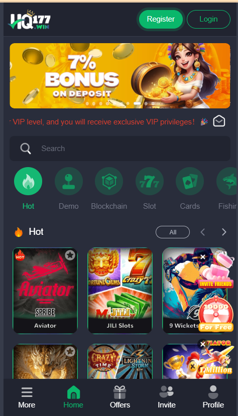 HQ177.win APK Home Screen