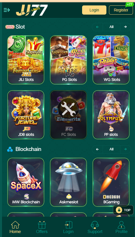 JJ77 Game Home Screen