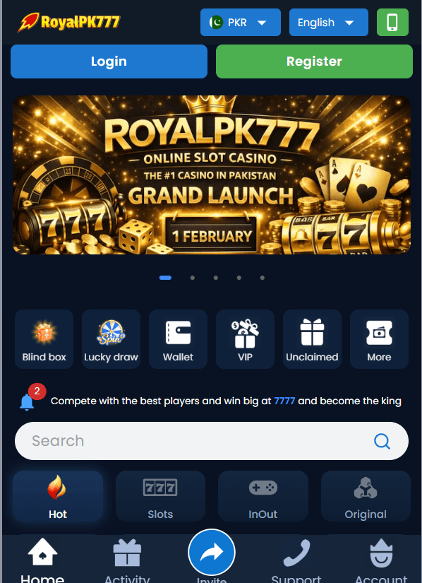 Royalpk777 Game Home Screen
