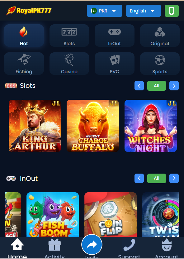 Royalpk777 Game Home Screen