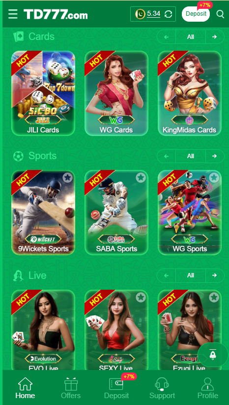 TD777 Game Home Screen