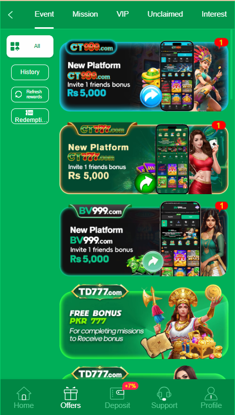 TD777 Game Home Screen