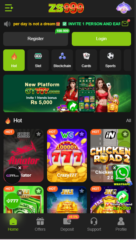 ZS999 Game Home Screen