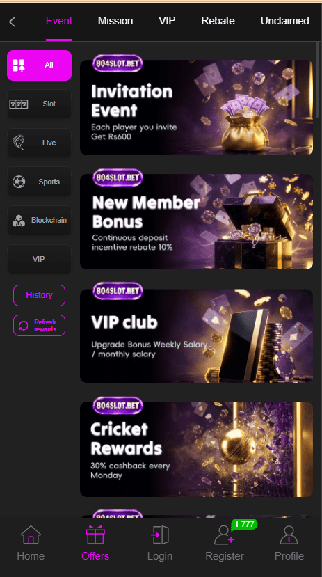 804 Slots Game Home Screen 