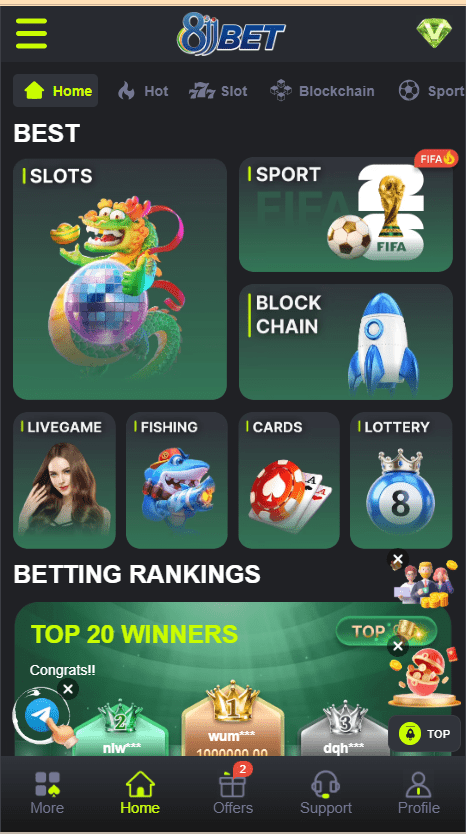8JJ Bet Game Home Screen
