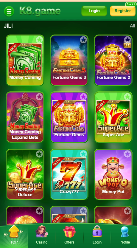 Top games section inside K8 Game app