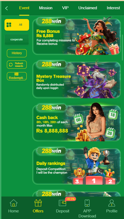 288win Game Home Screen