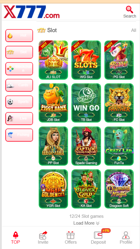 X777 Game Home Screen
