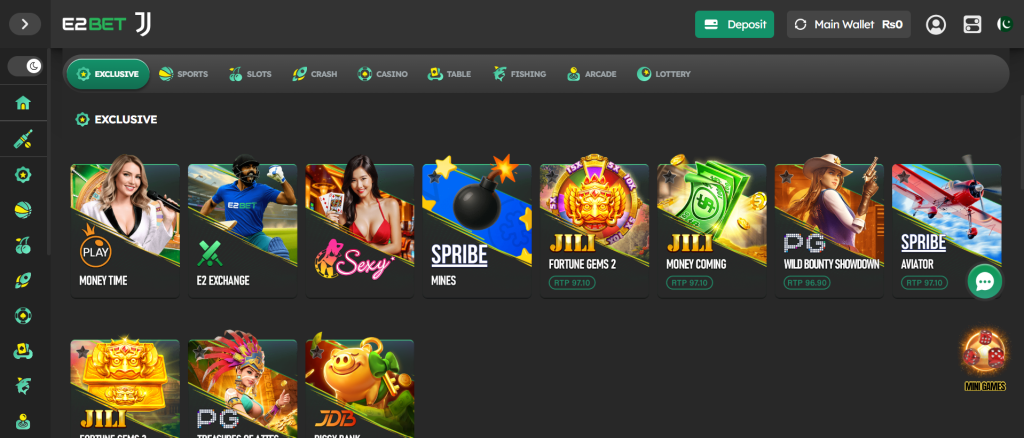 E2Bet Game Home Screen