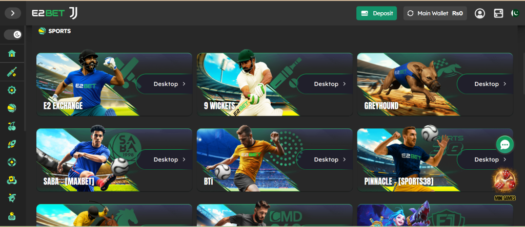 E2Bet Game Home Screen