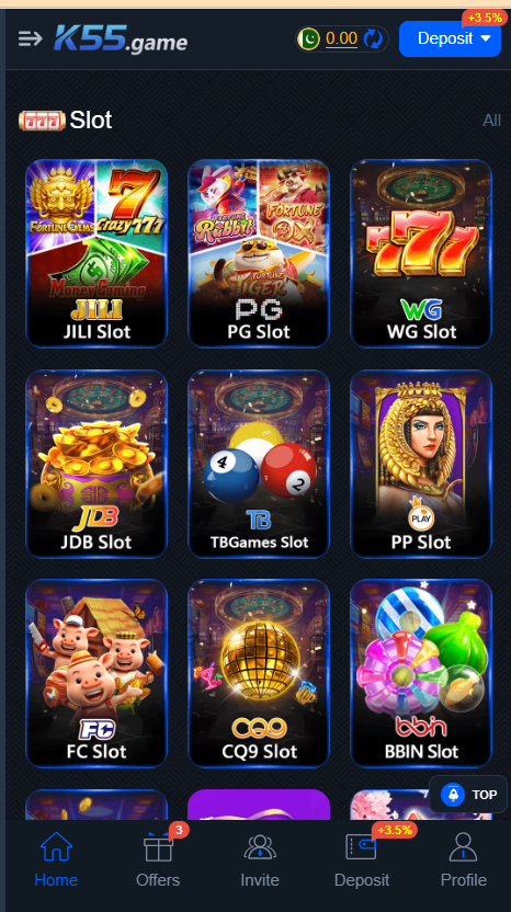 K55 Game Home Screen