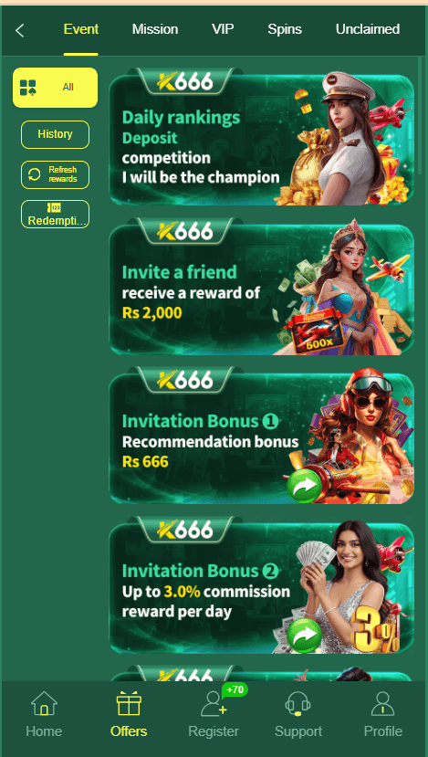 K666 Game Home Screen