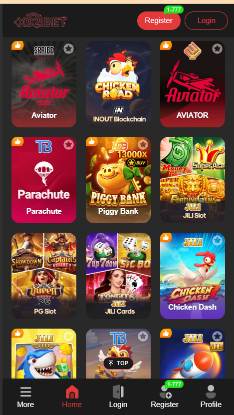 X92 Bet Game Home Screen