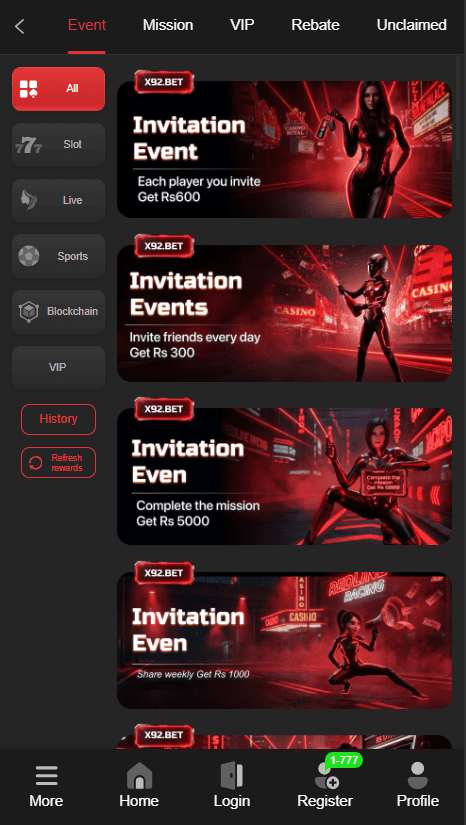 X92 Bet Game Home Screen