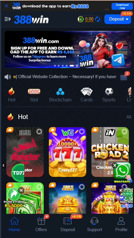 388 Win Game Home Screen