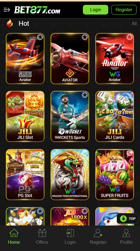 Bet877 Game Home Screen