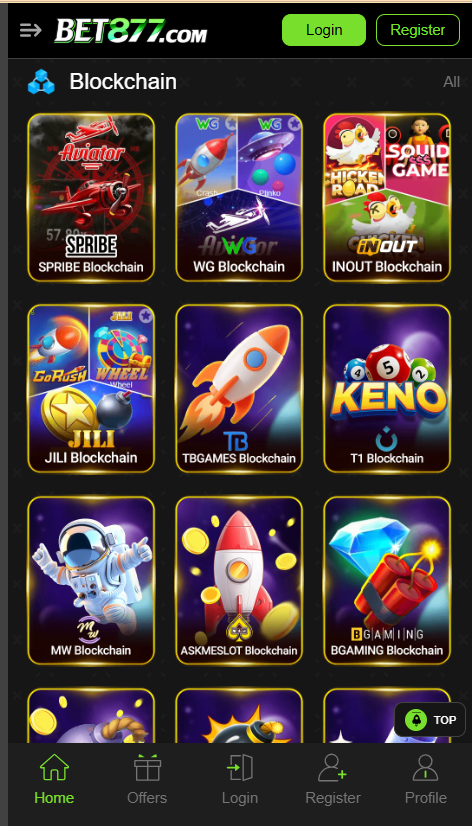 Bet877 Game Home Screen