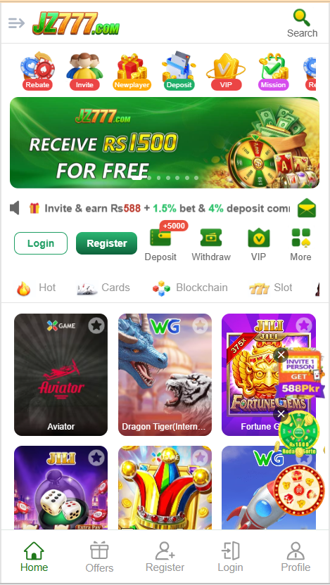 Jz777 Game Home Screen